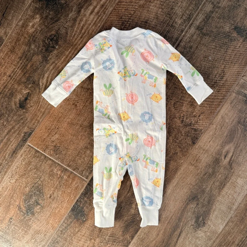 Hanna Andersson Farm Animal Zip Sleeper Pajamas, White, 6-9 mo